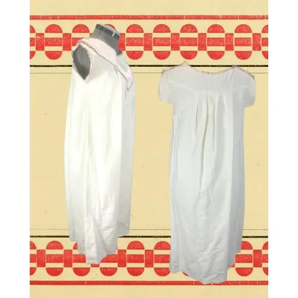 Antique Victorian White Cotton Crochet Trim Full Length Nightgown Sz XL - Picture 2 of 4